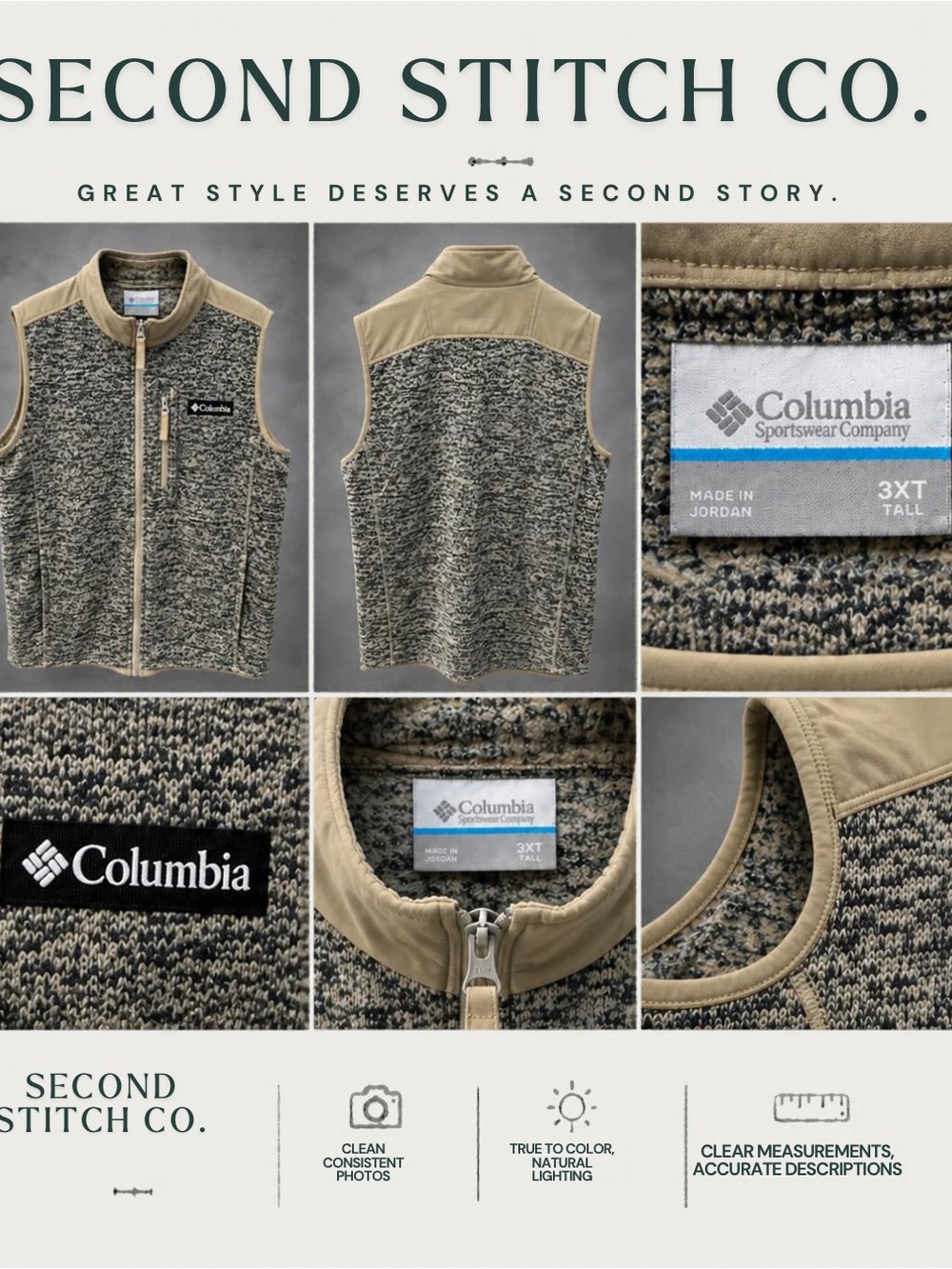 Columbia Men’s Tan and Gray Knit Fleece Vest